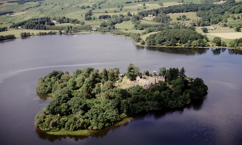 An aerial view of Inchmahome Priory and the Lake of Menteith.