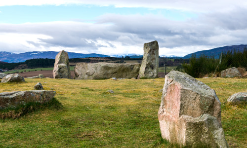 Several standing stones that are part of Tomnaverie Stone Circle