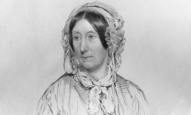 Illustration of Mary Somerville wearing a bonnet