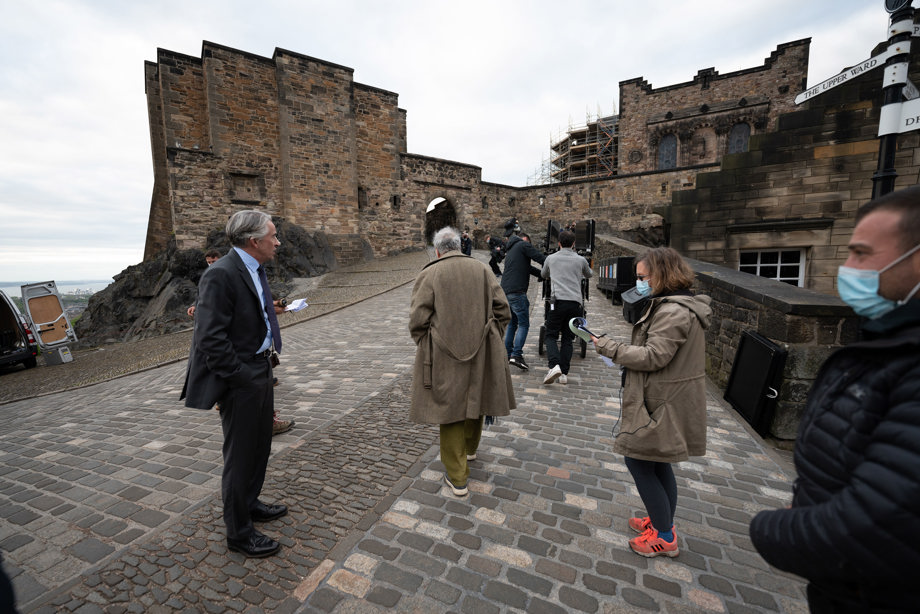 Crew filming The Lost King at Edinburgh Castle