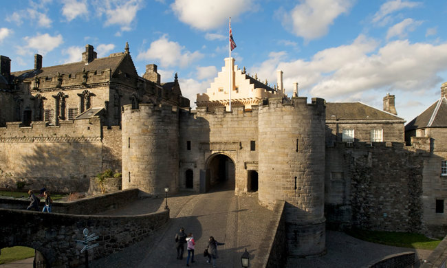 A general view of Stirling Castle, showing the gate house, royal palace and the roof of the great hall.