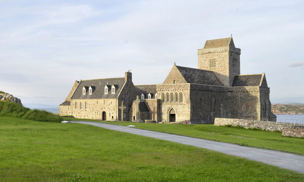 A general exterior view of Iona Abbey.