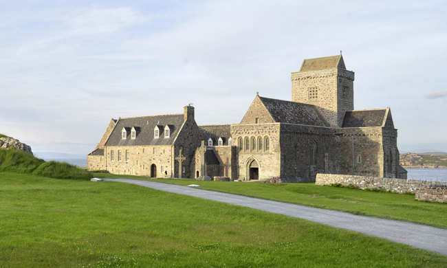A general exterior view of Iona Abbey.
