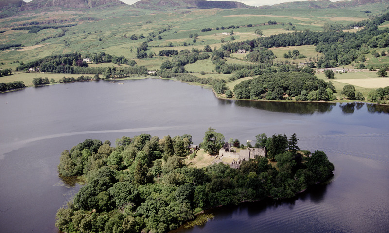 An aerial view of Inchmahome Priory and the Lake of Menteith.