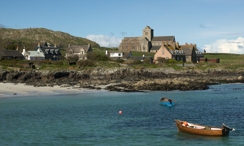 A view of Iona Abbey from the Sound of Iona.