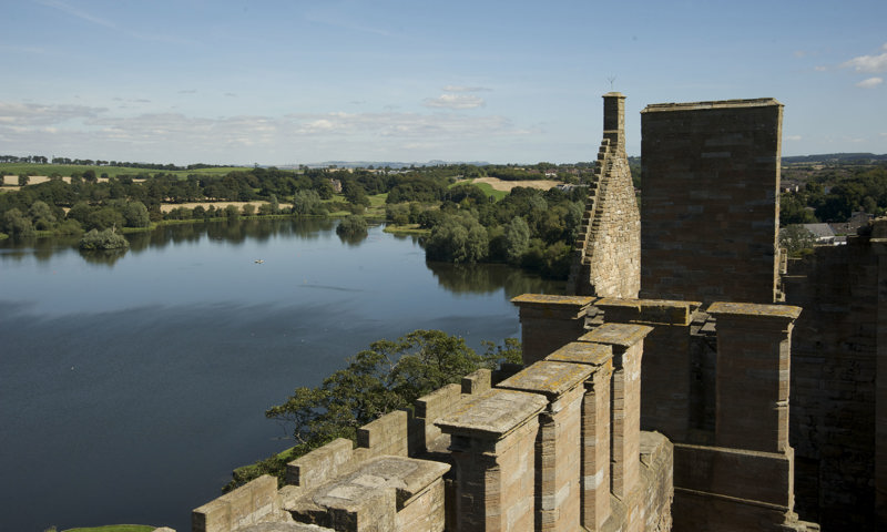 A view over Linlithgow Loch from Linlithgow Palace.