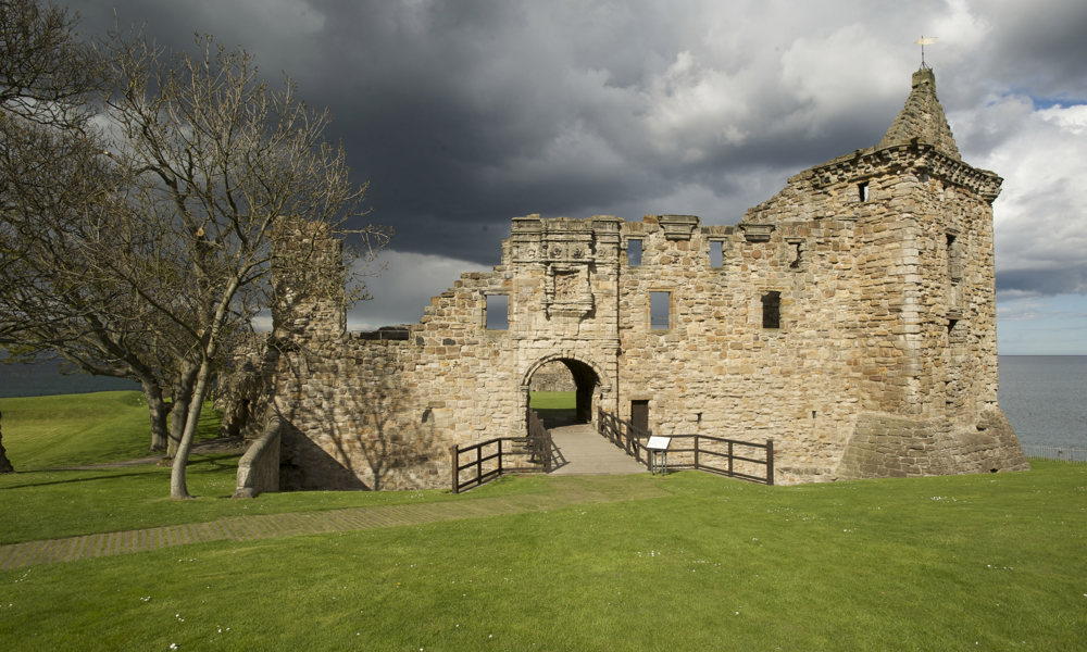 The gatehouse and bridge at St Andrews Castle.