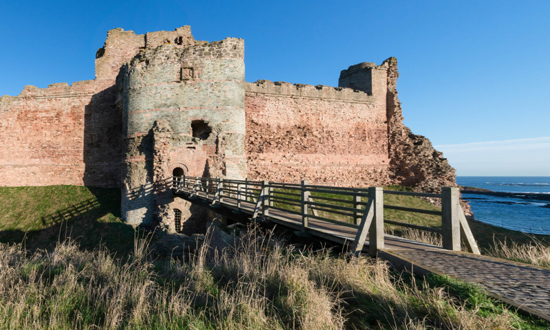 A general view of Tantallon Castle and its imposing curtain wall.
