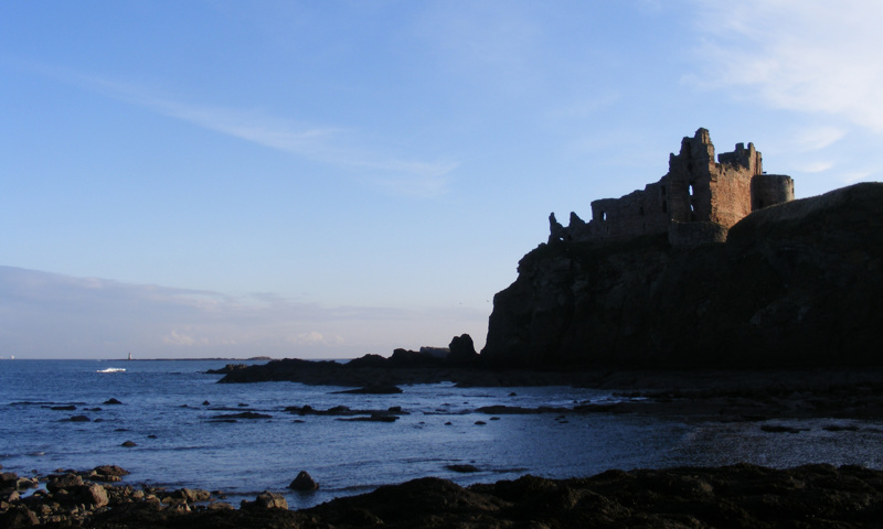 Tantallon Castle, as seen from the shore of the Firth of Forth.