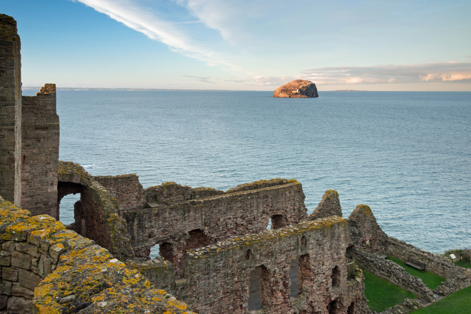 The view out to the Firth of Forth and Bass Rock from Tantallon Castle.