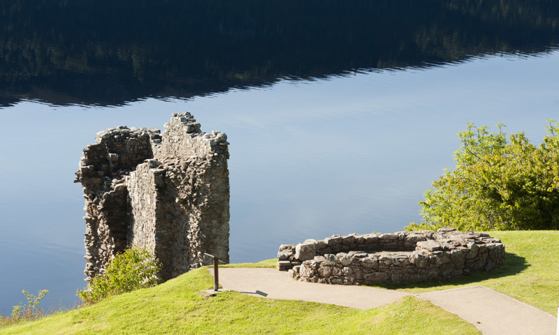 Remains of buildings at Urquhart Castle.