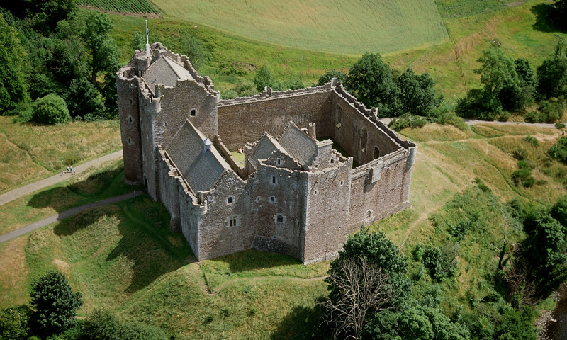 An aerial view of Doune Castle.