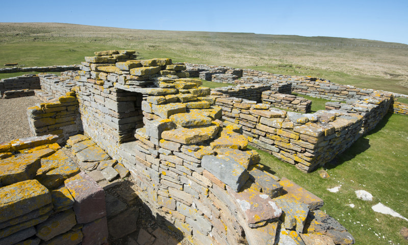 The remains of stone buildings at the Brough of Birsay.