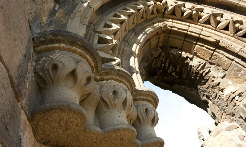 A detail of stone carving at Elgin Cathedral