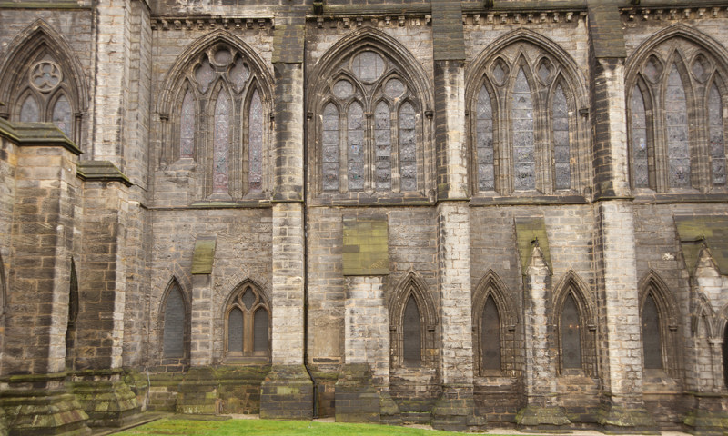 An exterior detail of the windows at Glasgow Cathedral.