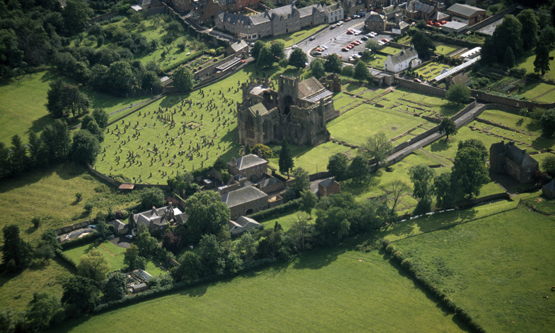 An aerial view of Melrose Abbey.