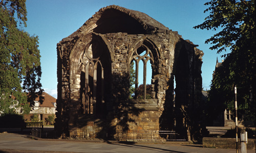 The vaulted side aisle that survives of the chapel