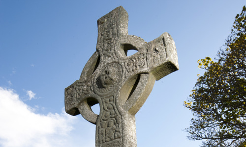A carved Celtic stone cross.