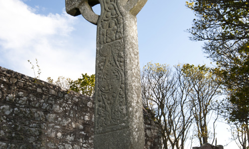 A carved Celtic stone cross.