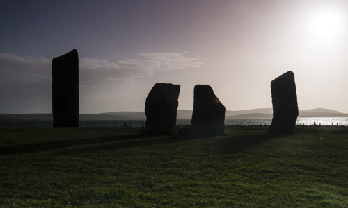 Four of the standing stones at Stenness in the evening