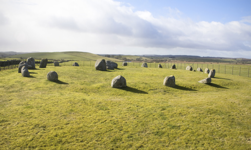 A wide stone circle made up of small, round stones