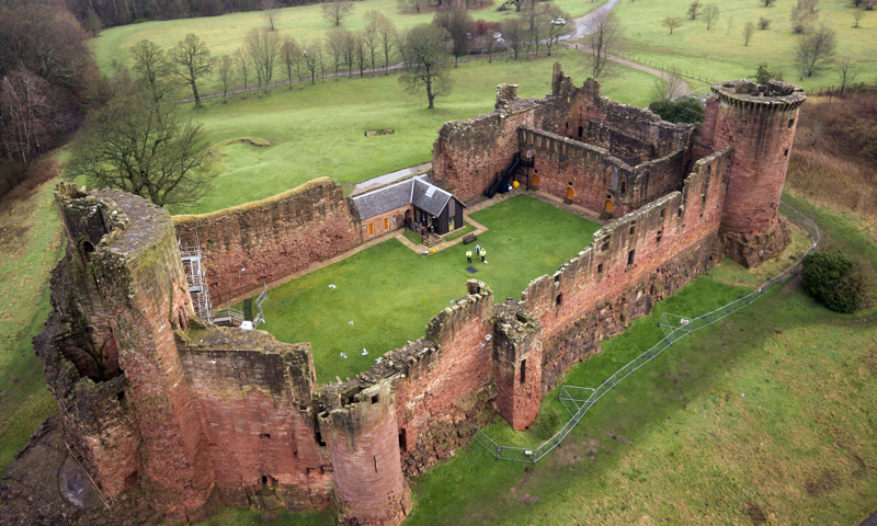 An aerial view of Bothwell Castle.