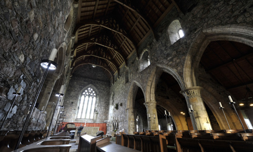 Interior with pews at Iona Abbey