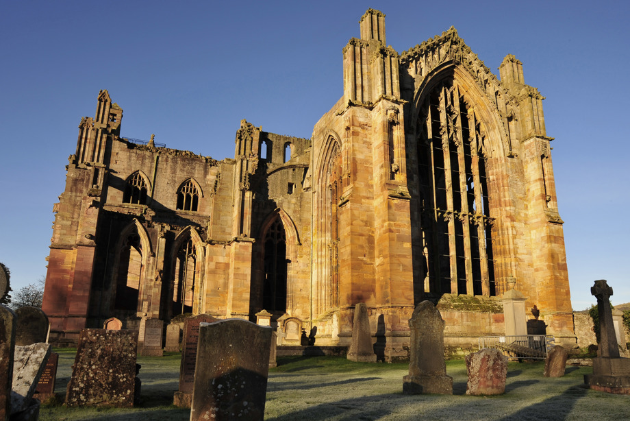 Melrose Abbey, as seen from the graveyard.