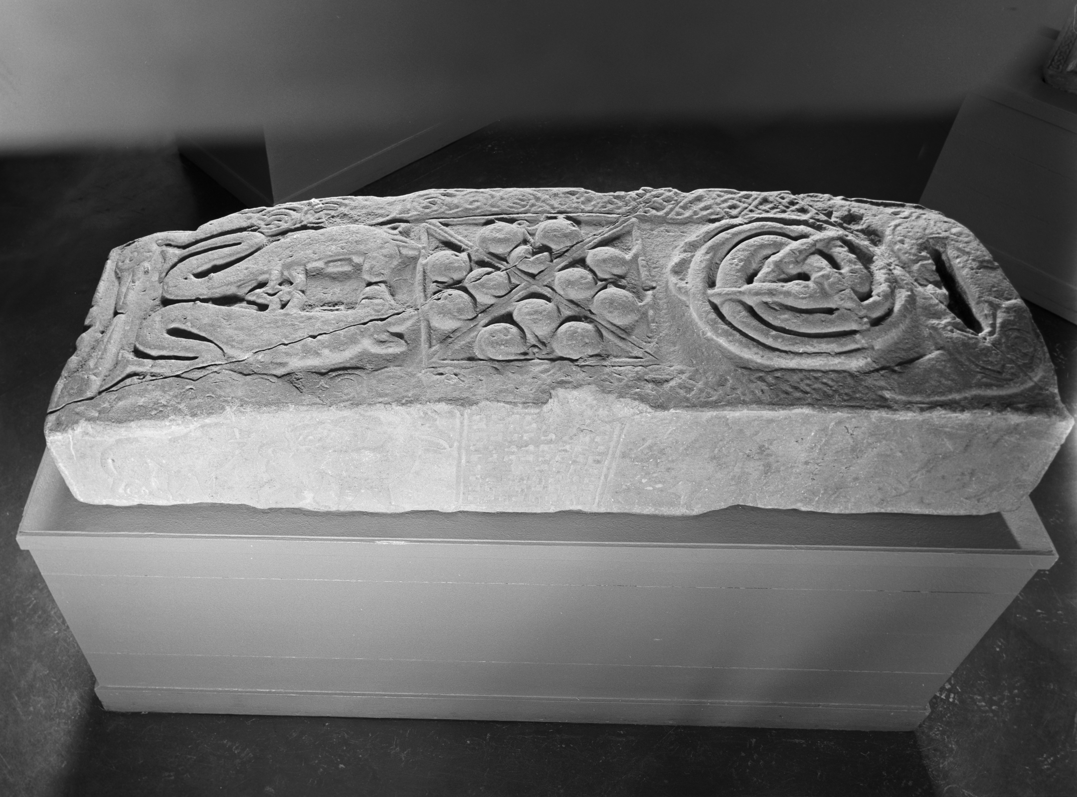 Large sculptured stone on a table