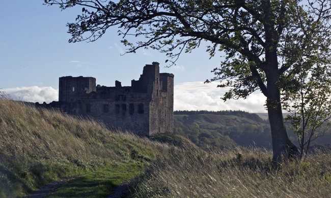 A general view of Crichton Castle, on a terrace overlooking the River Tyne.