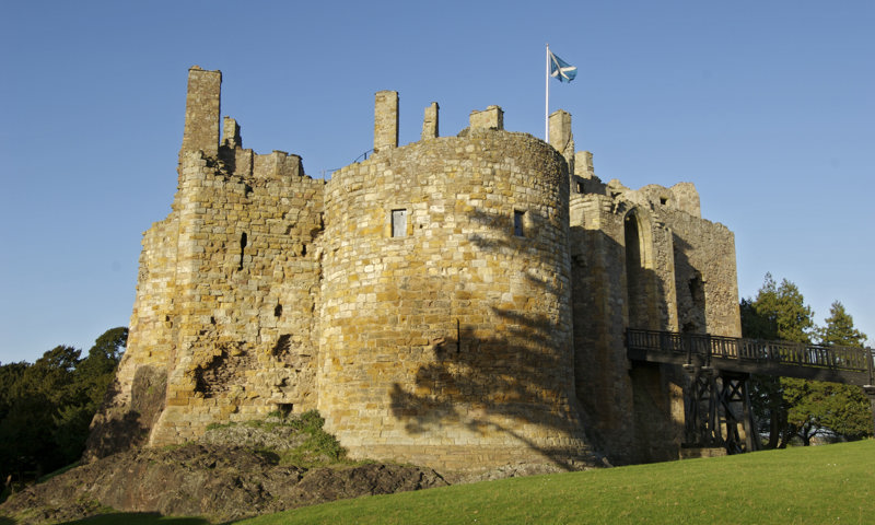 A general view of the entrance and imposing defenses at Dirleton Castle