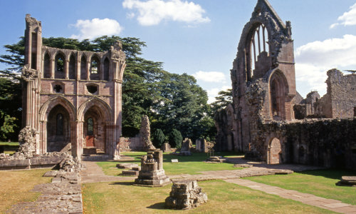 A general view of the remains at Dryburgh Abbey, including the tomb of Sir Walter Scott.