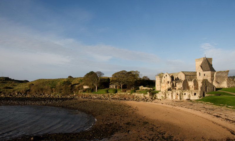 A general view of Inchcolm Abbey and the shore