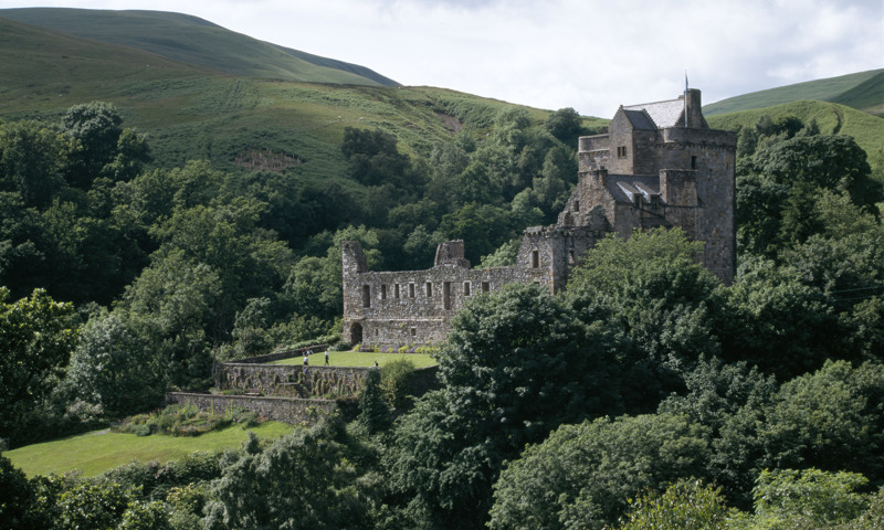 A general view of Castle Campbell and its garden.