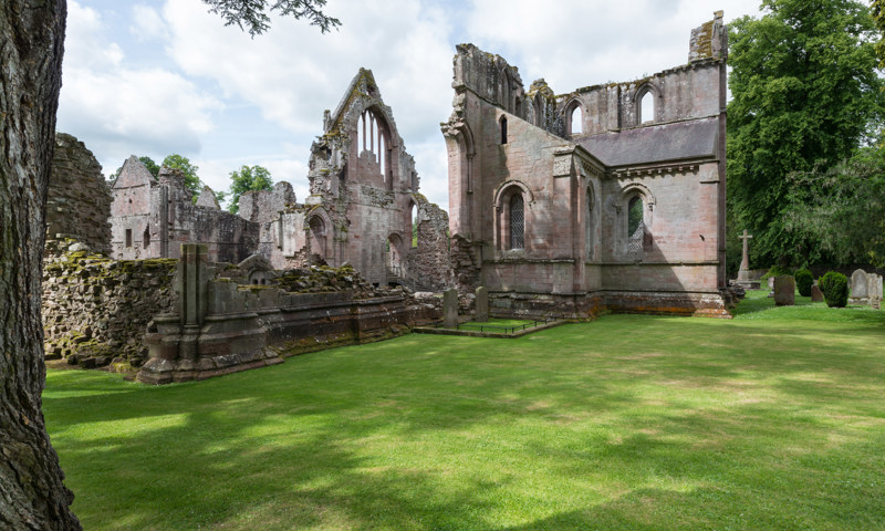 A general view of the remains of buildings at Dryburgh Abbey.