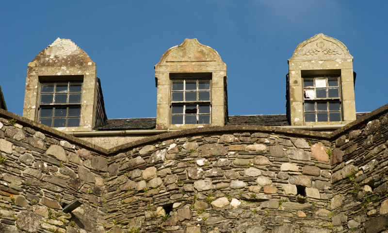 A detail of three windows at Dunstaffnage Castle and Chapel.