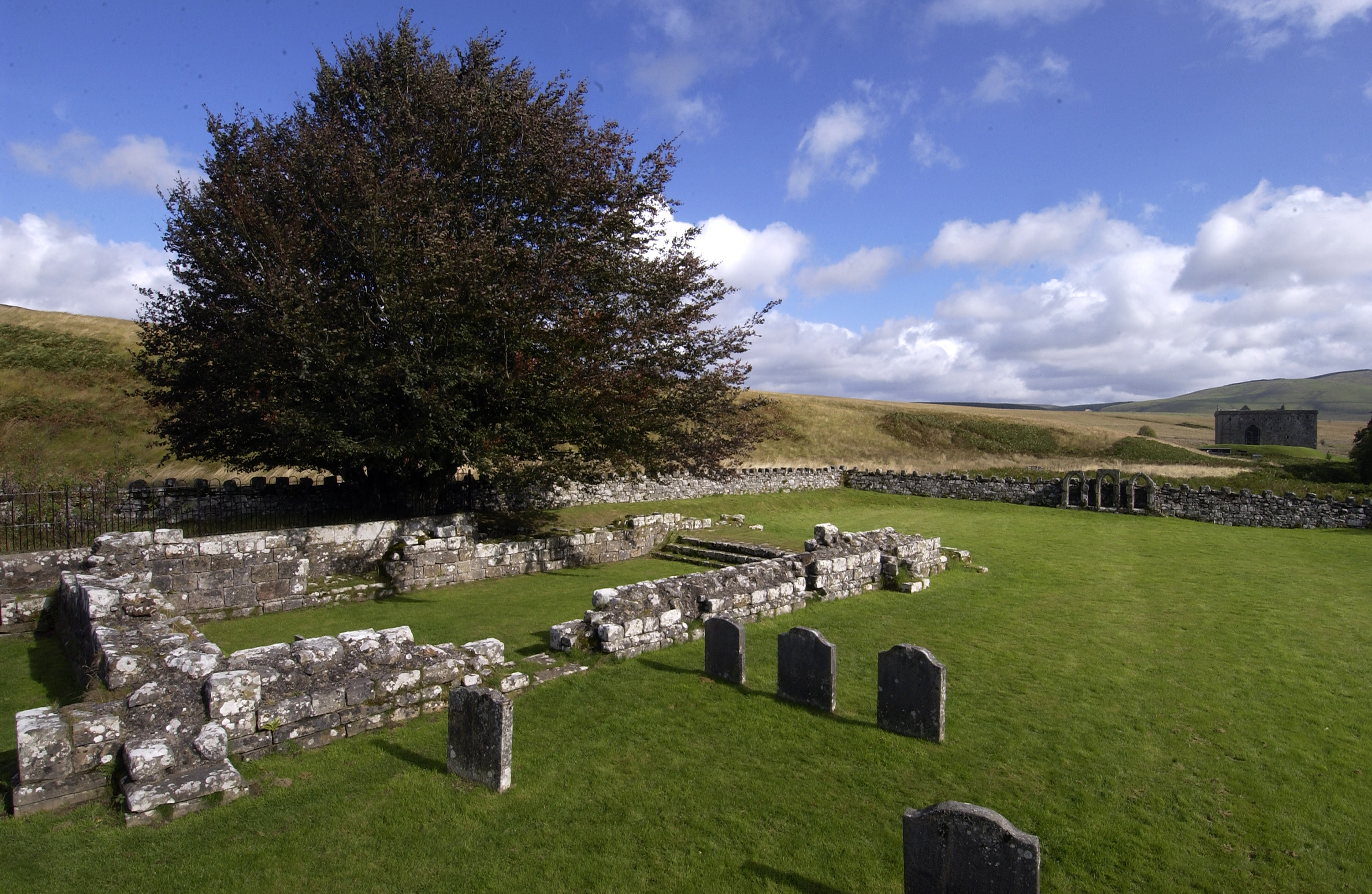 A general view of the graveyard at Hermitage Castle.