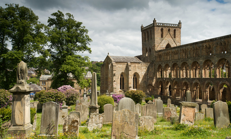 A general view of the graveyard at Jedburgh Abbey.