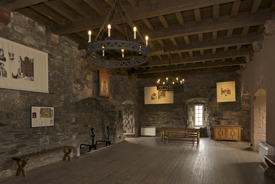 An interior view of the great hall at Rothesay Castle.