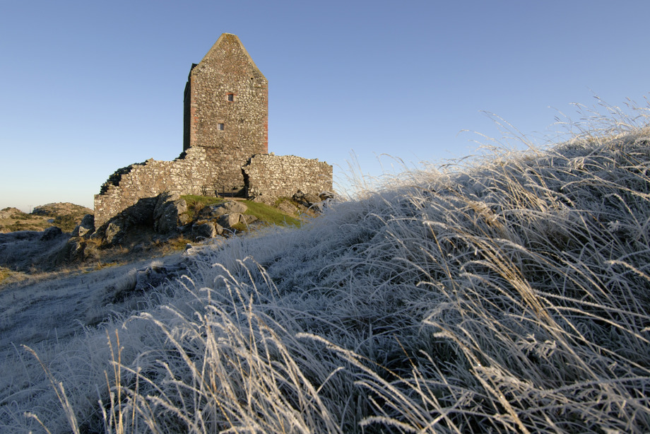 A wintry view of Smailholm Tower.