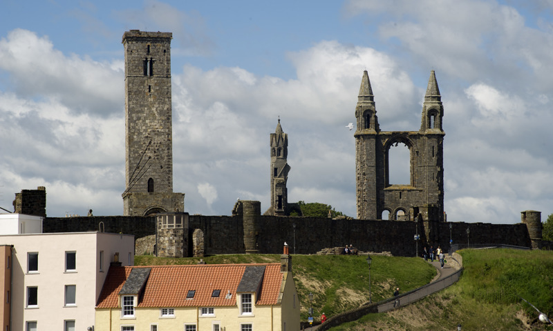 The remains of St Andrews Cathedral, viewed from offshore.