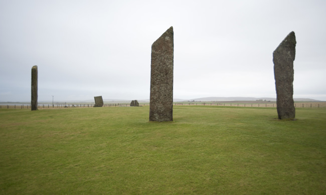 The Stones of Stenness as seen on a cloudy day.