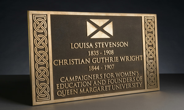 A plaque commemorating Louisa Stevenson and Christian Guthrie Wright.