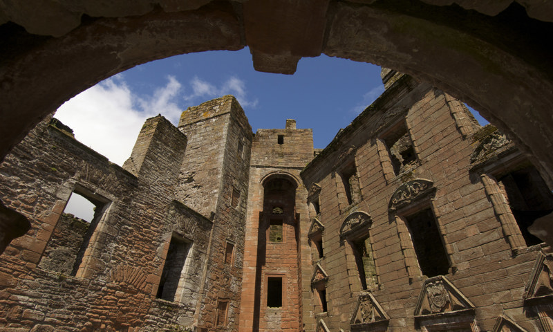Caerlaverock Castle view of interior walls