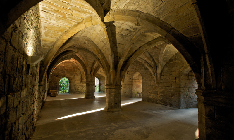 A view of the vaulting in the guest house at Dunfermline Abbey.