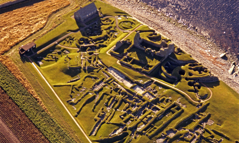 An aerial view of the prehistoric and Norse settlement at Jarlshof.
