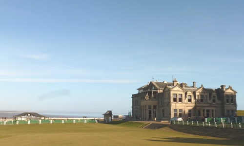 The clubhouse and designed landscape at St Andrews Links.