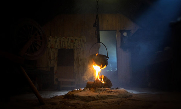 A view of the fire inside the Blackhouse, Arnol.