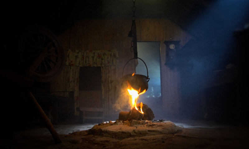 A view of the fire inside the Blackhouse, Arnol.