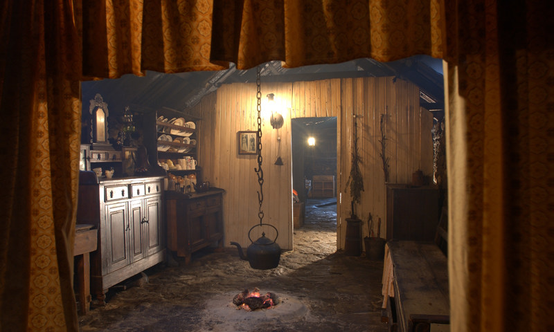 A view of the fire room inside the Black House, Arnol.